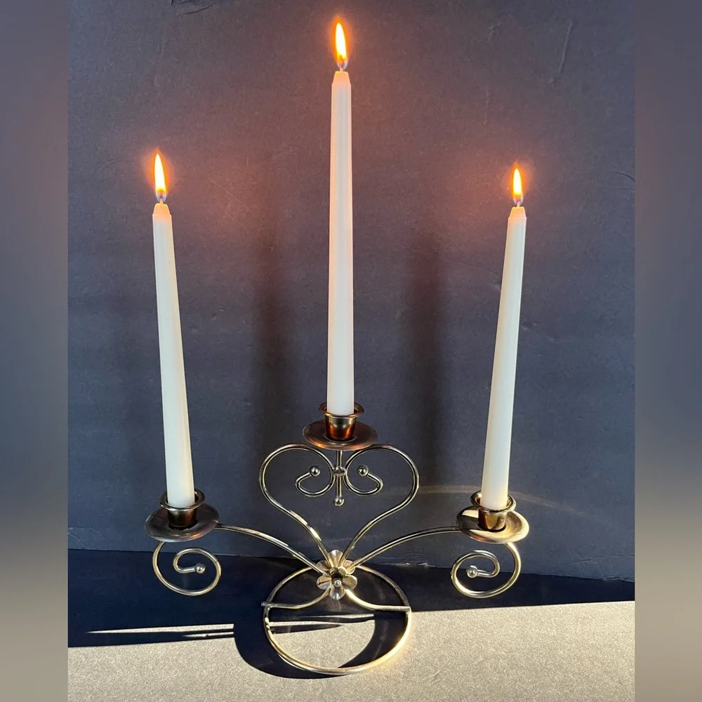 Home Interiors Gold Three-Arm Metal Candle Holder